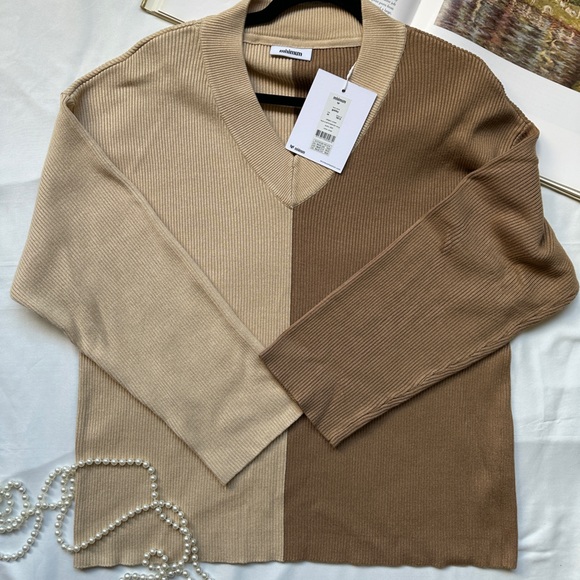 Minimum Ribbed Sweater in Tan and Cream - Picture 4 of 14